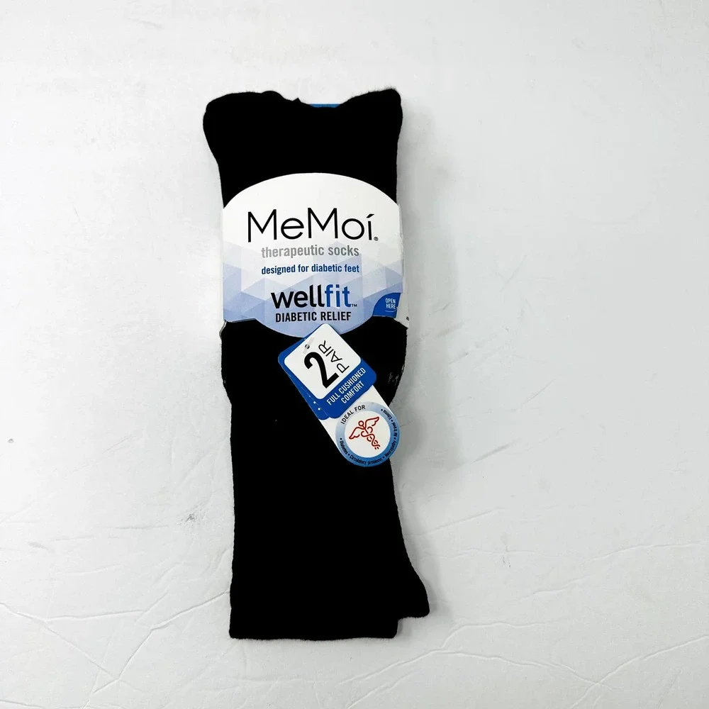 New MeMoi Unisex Therapeutic Large 2 Pair Full Cushioned Cushion Crew‎ Socks NWT
